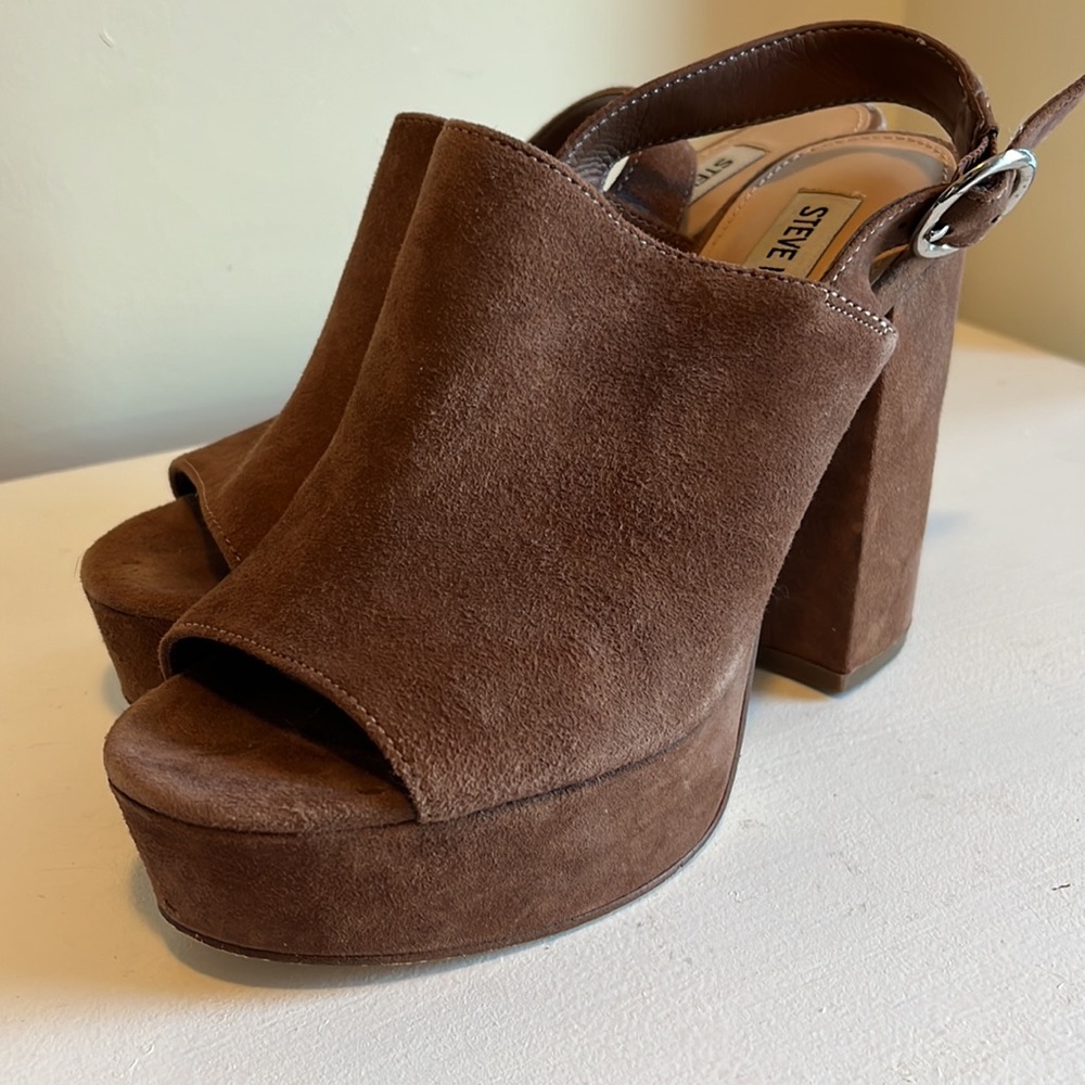 Steve Madden Carter Slingback Suede Camel Chunky Sandal Heel Size 5.5 - Picture 8 of 11